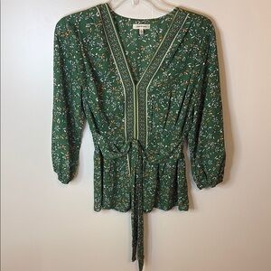 Max Studio Green Wrap Blouse with Tie Front